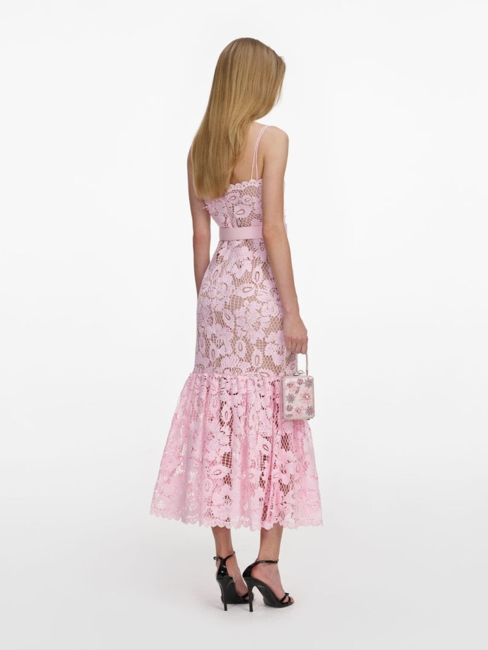 Self Portrait Pink Crochet Lace Midi Dress - Picture 2 of 7